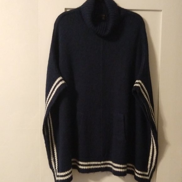 J. Crew Navy and White Wool Blend Poncho - Size S/M - Picture 1 of 9